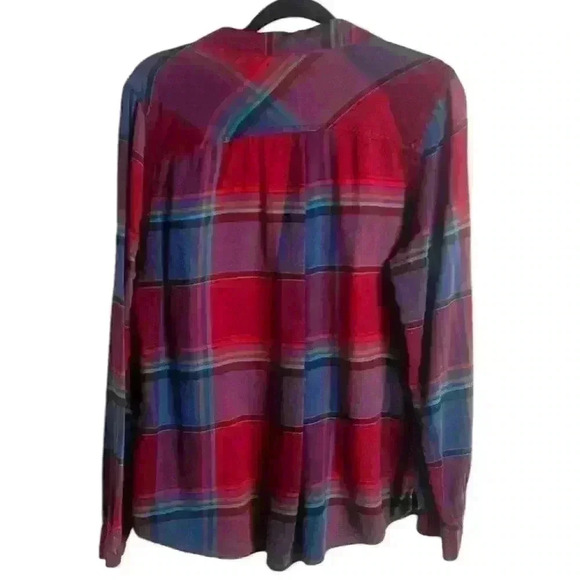 Maurice’s Size Large Flannel Button Down Shirt Plaid Purple Boho Western Fall - Picture 5 of 6